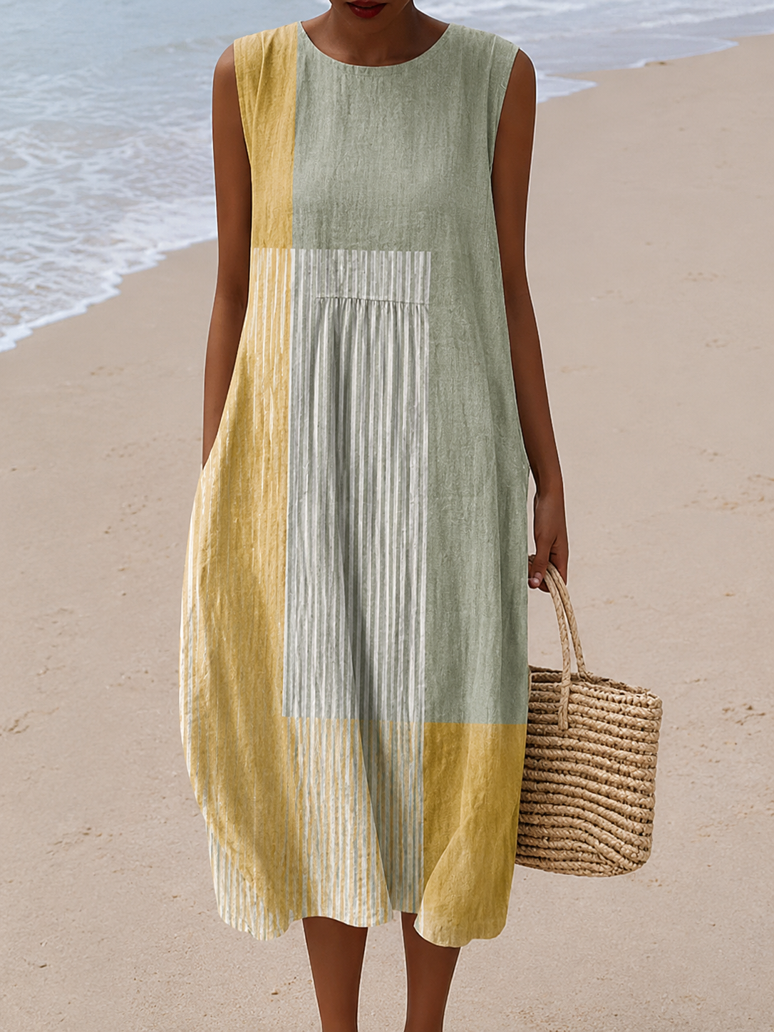ADRIENNE | COLOUR-BLOCK STRIPE MIDI DRESS