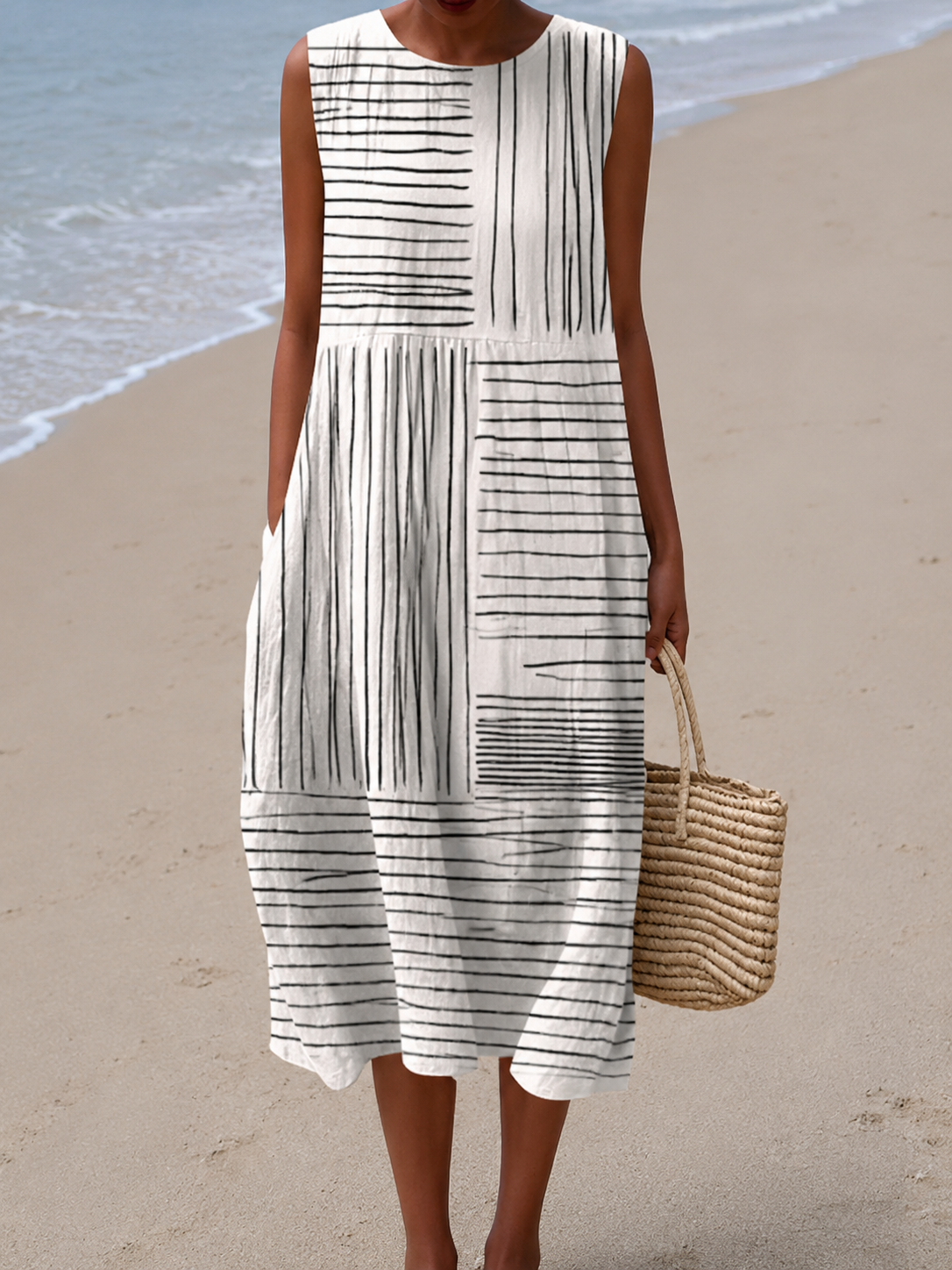 ANNIKA | LINE PRINT MIDI DRESS