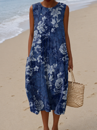 CHARLOTTE | INDIGO FLORAL MIDI DRESS