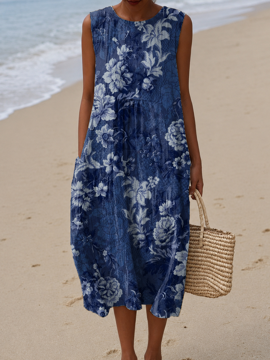 CHARLOTTE | INDIGO FLORAL MIDI DRESS